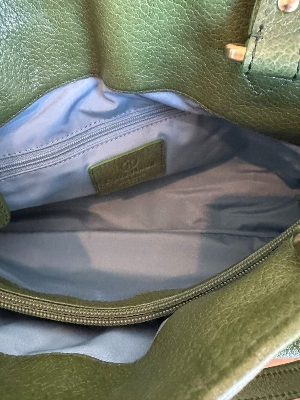 Cole Haan Green Pebbled Leather Satchel Turnlock Top Handle Bag Classic - Picture 8 of 9